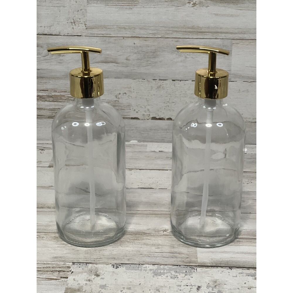 2pcs Clear Glass Kitchen or Bathroom Hand Soap Dispenser Bottle 16oz (Gold Pump) - Picture 7 of 9